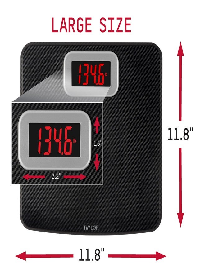 Taylor Digital Bathroom Scale, Body Weight Scale 400 LB Capacity, Carbon Fiber Anti-Slip Mat, 11.8 x 11.8 Inch Platform, Black - Image 3
