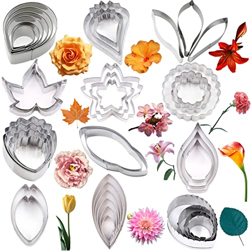 Colorkitchenware 42Pcs Stainless Steel Gum Paste Flower Cutter Set Fondant Flower Cutter Gumpaste Flower Molds Sugarcraft Flower Making Tool for Wedding,Birthday Cake Decorating - Image 1