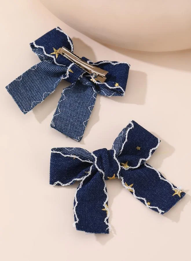 تايك تو Pack of 2 - Girls Denim Star Embellished Bow Hair Clips