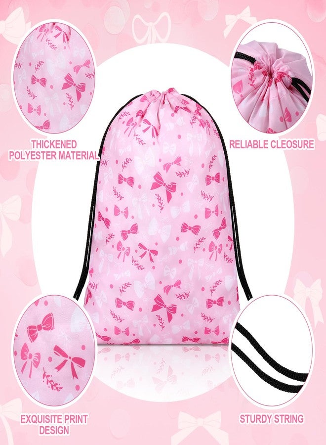 Woanger 24 Pcs Pink Bow Gift Drawstring Bags Bulk 11.81 x 9.84 Inch Coquette Party Gift Bags Pink Bow Goodie Waterproof Backpack Coquette Tea Wedding Bridal Engagement Birthday Party Supplies - Image 3