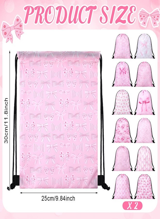 Woanger 24 Pcs Pink Bow Gift Drawstring Bags Bulk 11.81 x 9.84 Inch Coquette Party Gift Bags Pink Bow Goodie Waterproof Backpack Coquette Tea Wedding Bridal Engagement Birthday Party Supplies - Image 2