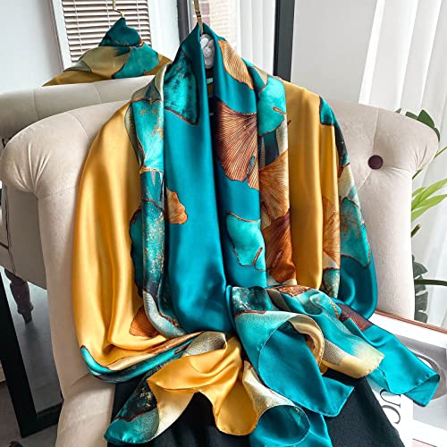 Aufeel Fashion Scarves 100% Satin Silk Scarf Long Lightweight Sunscreen Shawls Wraps for Women Hair Scarves (Luxurious Blue) - Image 4
