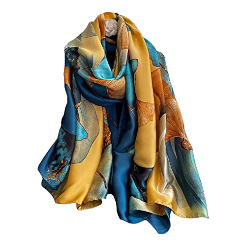 Aufeel Fashion Scarves 100% Satin Silk Scarf Long Lightweight Sunscreen Shawls Wraps for Women Hair Scarves (Luxurious Blue) - Image 1
