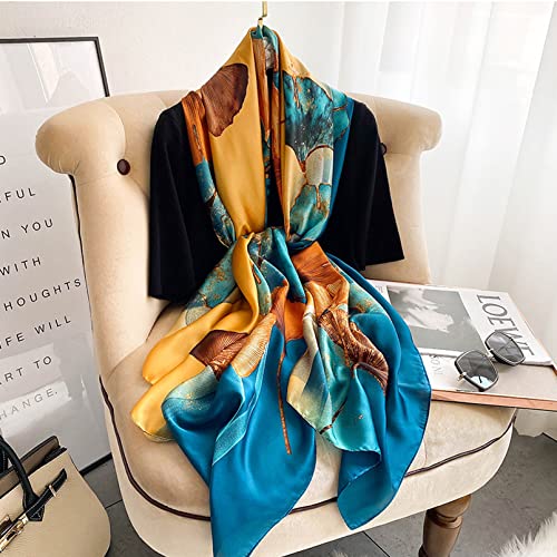 Aufeel Fashion Scarves 100% Satin Silk Scarf Long Lightweight Sunscreen Shawls Wraps for Women Hair Scarves (Luxurious Blue) - Image 2