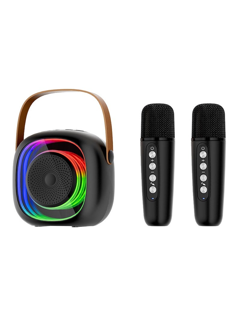 Karaoke Bluetooth Speaker with 2 Wireless Mic,Mini Portable Bluetooth Speaker with Microphone,Colorful Ambient Light for Family Gatherings and Entertainment  - Image 1