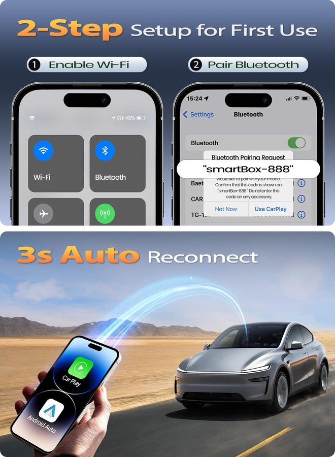 PTGTO Mini Wireless CarPlay Adapter for iPhone & Android Auto (2025 Upgrade), No Delay, Fast & Stable Connection, Plug & Play, Converts Wired to Wireless Carplay Dongle for 2016+ Cars, USB-A/Type-C Port - Image 4