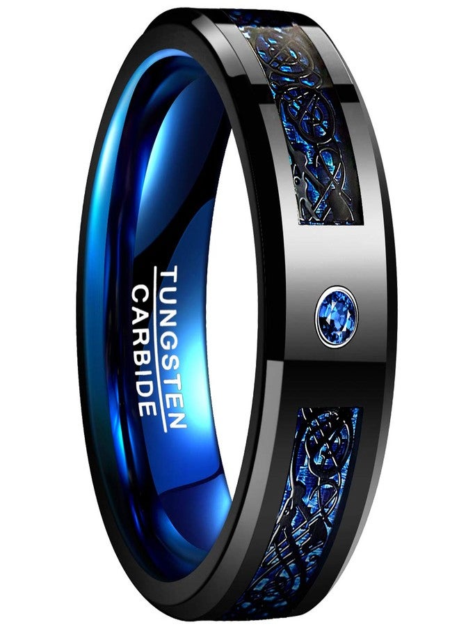NUNCAD Men's 8mm Blue Black Tungsten Ring with Celtic Dragon and Blue Carbon Fiber Beveled Edge Tungsten Wedding Bands Size 11 - Image 1