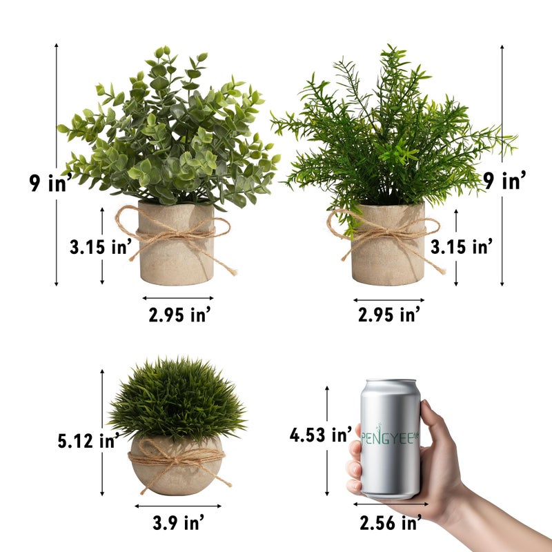 PENGYEE 4 Pack Small Fake Plants for Bathroom Decor, Artificial Plants Indoor, Faux Plants Indoor Eucalyptus Rosemary for Home Kitchen Farmhouse Office Room Decor - Image 3