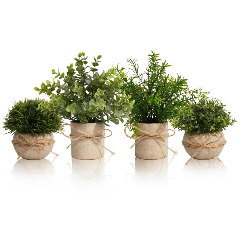 PENGYEE 4 Pack Small Fake Plants for Bathroom Decor, Artificial Plants Indoor, Faux Plants Indoor Eucalyptus Rosemary for Home Kitchen Farmhouse Office Room Decor - Image 1