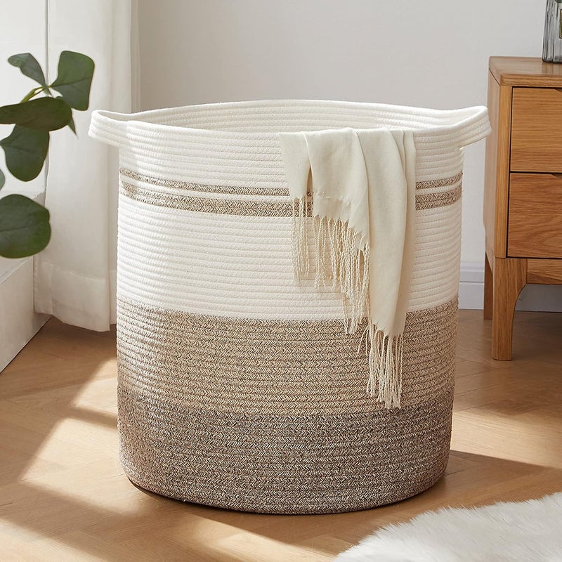 OIAHOMY 80L Laundry Baskets-Laundry Hamper,Storage Basket with Handles,Decorative Basket for Living room,Woven Storage Basket for Toys Bin,Pillows, Blankets,Clothes-20x18in-Gradient Yellow - Image 1