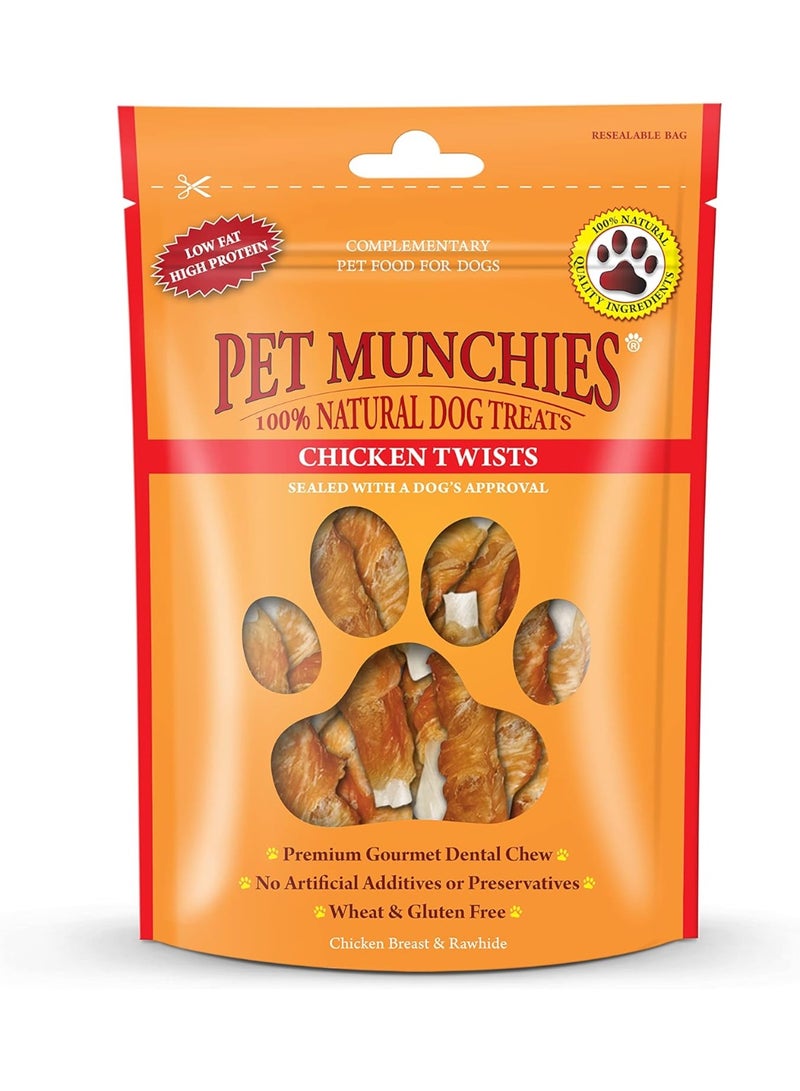 الحيوانات الأليفة Munchies مكافآت دجاج تويستس للكلاب، أعواد أسنان فاخرة خالية من الحبوب مع لحم طبيعي حقيقي، قليلة الدسم وغنية بالبروتين 80 غرام - Image 1