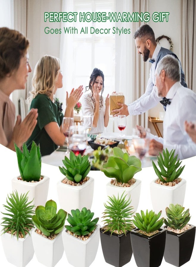 Hollyone مجموعة نباتات عصارية صناعية صغيرة من هوليون، 3 قطع، في أصص سيراميك سوداء، مثالية لتزيين المنزل العصري، المكتب، الحمام، أو غرفة المعيشة. - Image 3