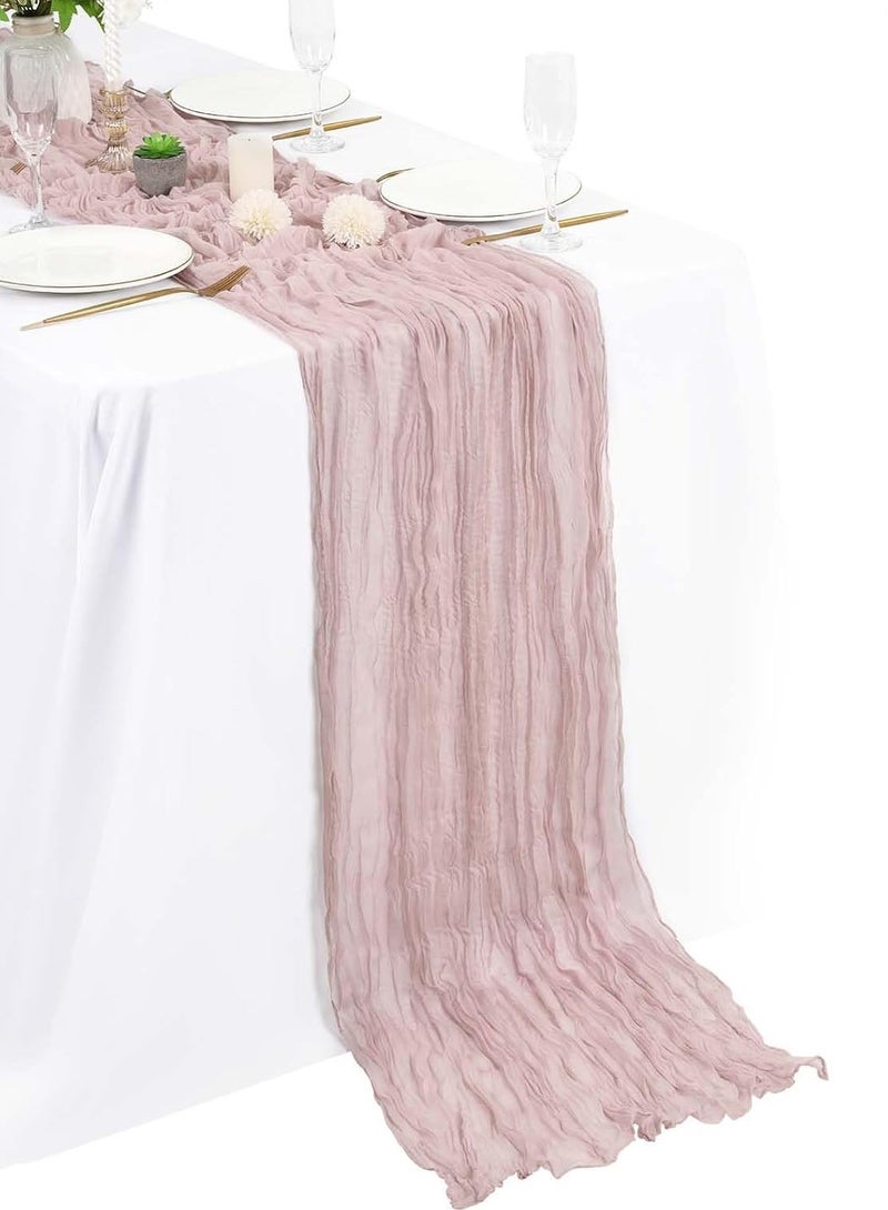 Pink Cheesecloth Table Runner, 90 x 400 cm Gauze Table Decor, Boho Translucent Tablecloth for Wedding Reception Bridal Shower Party Decoration Table Centerpiece  - Image 1