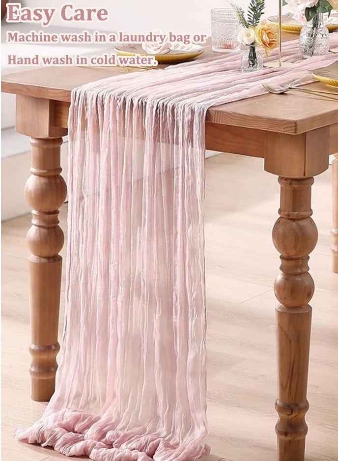 Pink Cheesecloth Table Runner, 90 x 400 cm Gauze Table Decor, Boho Translucent Tablecloth for Wedding Reception Bridal Shower Party Decoration Table Centerpiece  - Image 4