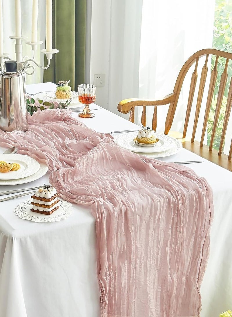 Pink Cheesecloth Table Runner, 90 x 400 cm Gauze Table Decor, Boho Translucent Tablecloth for Wedding Reception Bridal Shower Party Decoration Table Centerpiece  - Image 5