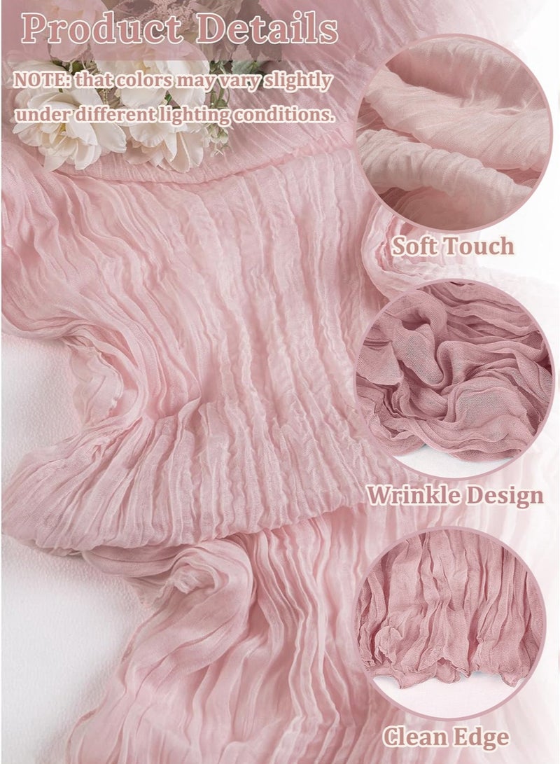 Pink Cheesecloth Table Runner, 90 x 400 cm Gauze Table Decor, Boho Translucent Tablecloth for Wedding Reception Bridal Shower Party Decoration Table Centerpiece  - Image 3