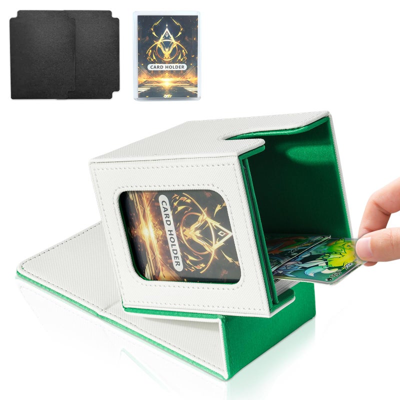 Jaffzora Card Deck Box For Mtg Commander  Magnetic Card Display Case Tcg Card Storage Box  Holds 100 Double-Sleeved Cards  White & Green - Image 1