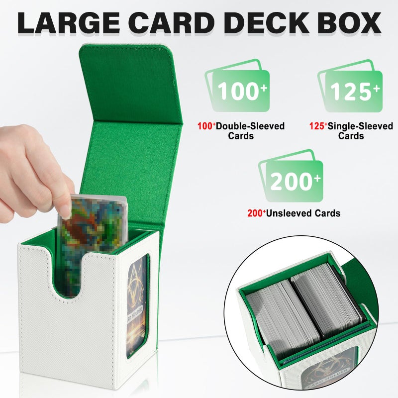Jaffzora Card Deck Box For Mtg Commander  Magnetic Card Display Case Tcg Card Storage Box  Holds 100 Double-Sleeved Cards  White & Green - Image 2