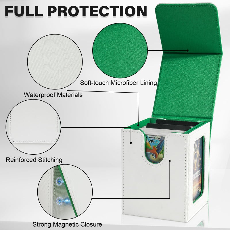 Jaffzora Card Deck Box For Mtg Commander  Magnetic Card Display Case Tcg Card Storage Box  Holds 100 Double-Sleeved Cards  White & Green - Image 4