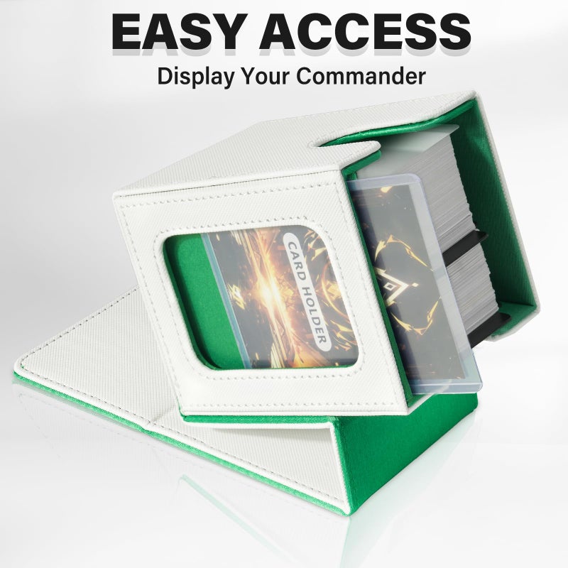 Jaffzora Card Deck Box For Mtg Commander  Magnetic Card Display Case Tcg Card Storage Box  Holds 100 Double-Sleeved Cards  White & Green - Image 5