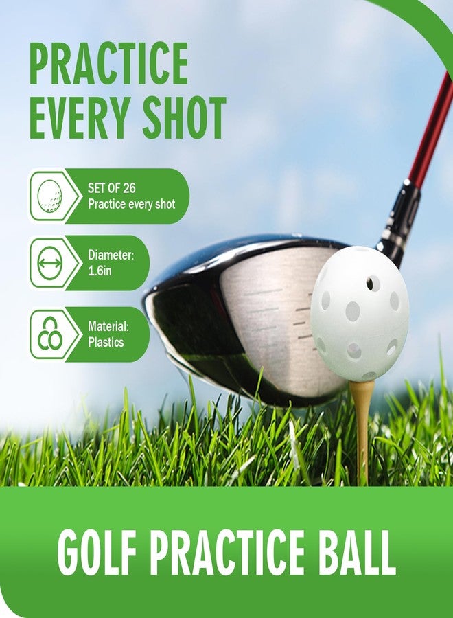 Bac-kitchen 26 Pack Practice Golf Balls, 41mm Hollow Airflow Plastic Golf Balls with Golf Tees, for Indoor Outdoor Driving Range Backyard Swing Practice (White) - Image 3