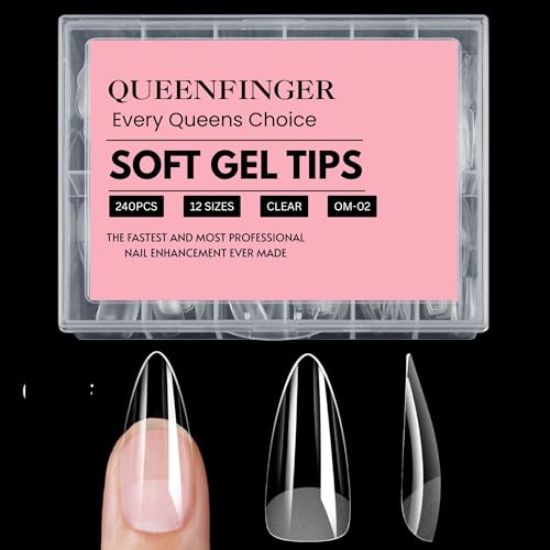 QUEENFINGER 240PCS Soft Gel Nail Tips with Box – Clear Gel X Nail Tips Full Cover Fake Nails Soft Acrylic Tips for Nail Extension Manicure at Home or Salon DIY Use for Women and Girls (02) - Image 1