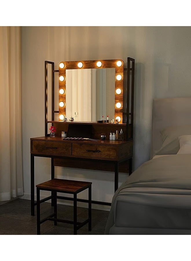 NKX Dressing Table Vanity Style with Lighted Mirror Brown - Image 5