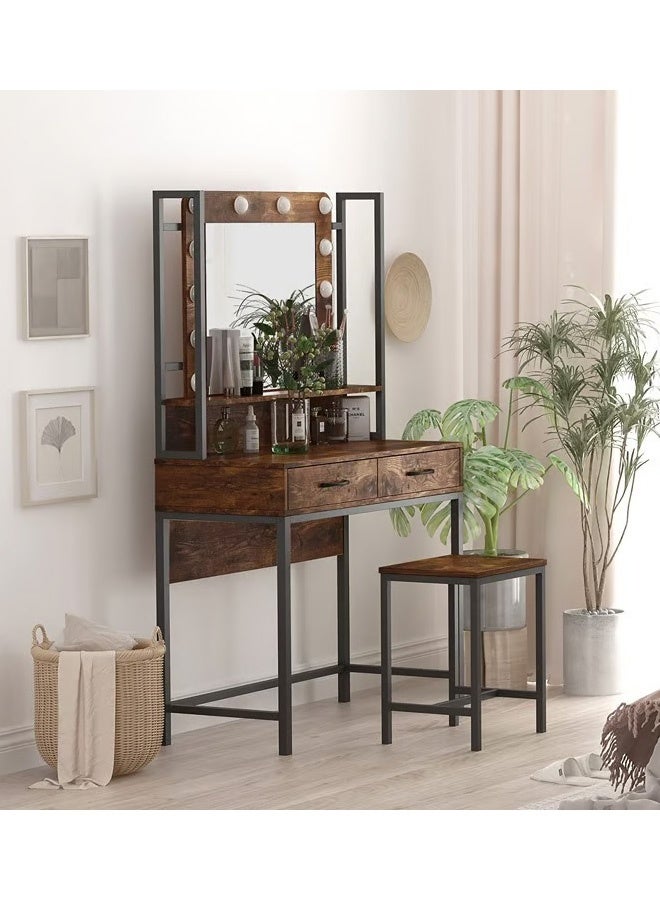 NKX Dressing Table Vanity Style with Lighted Mirror Brown - Image 3