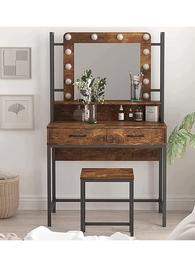 NKX Dressing Table Vanity Style with Lighted Mirror Brown - Image 1