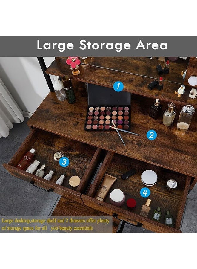 NKX Dressing Table Vanity Style with Lighted Mirror Brown - Image 4