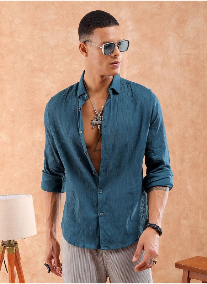The Indian Garage Co Men Slim Fit Solid Full Sleeves Cutaway Collar Resort Wear Shirt  - Image 1