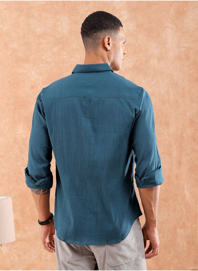 The Indian Garage Co Men Slim Fit Solid Full Sleeves Cutaway Collar Resort Wear Shirt  - Image 2