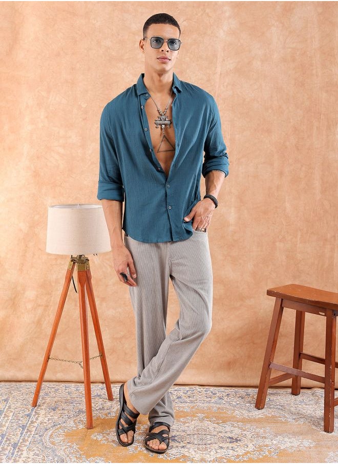 The Indian Garage Co Men Slim Fit Solid Full Sleeves Cutaway Collar Resort Wear Shirt  - Image 5