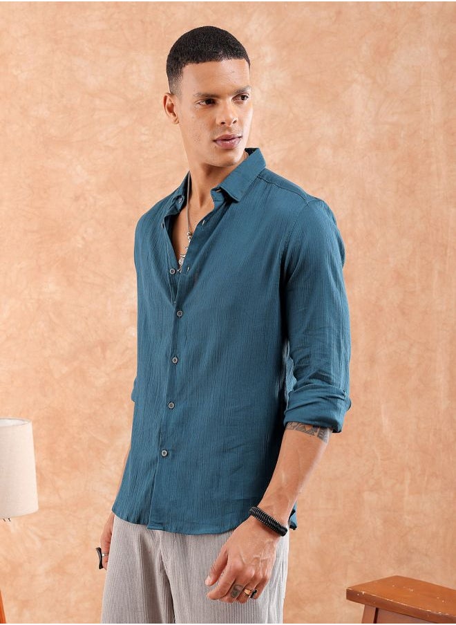 The Indian Garage Co Men Slim Fit Solid Full Sleeves Cutaway Collar Resort Wear Shirt  - Image 3