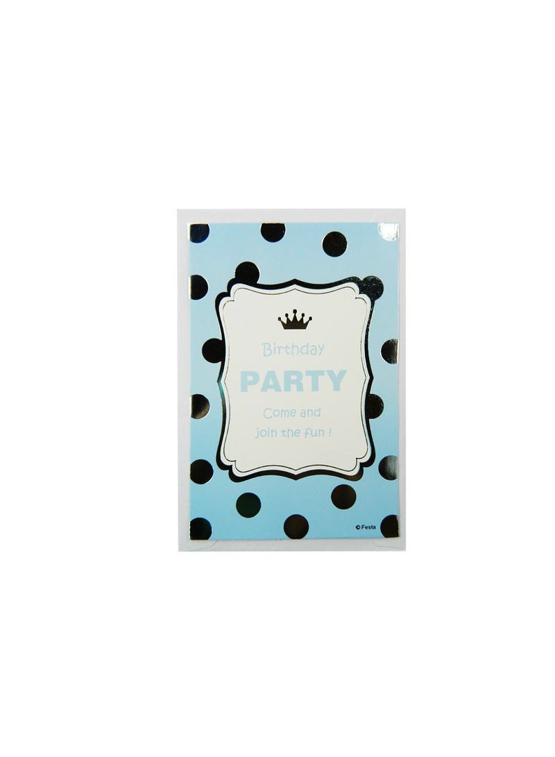 PARTY FUN بطاقات دعوة عيد ميلاد سعيدة 6 قطع، دعوات أنيقة باللونين الفضي والأزرق لاحتفالاتك - Image 1