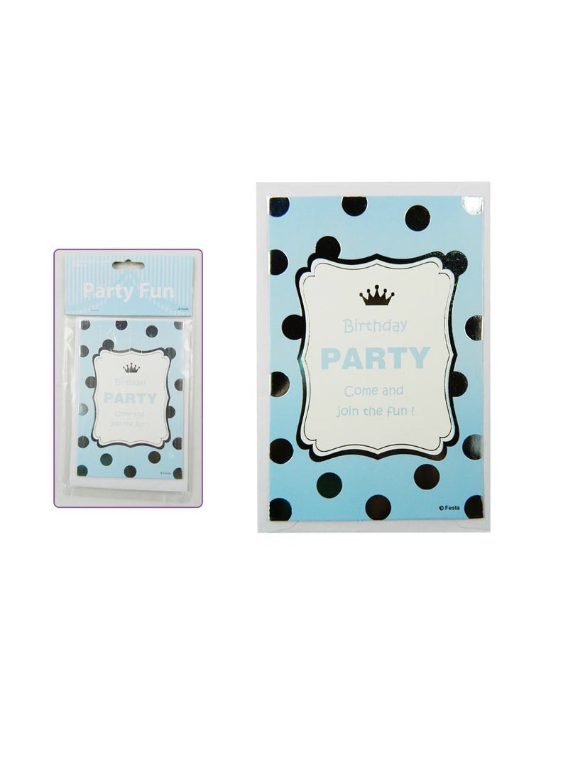 PARTY FUN بطاقات دعوة عيد ميلاد سعيدة 6 قطع، دعوات أنيقة باللونين الفضي والأزرق لاحتفالاتك - Image 2