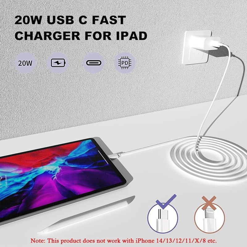 Icseio iPhone 17 16 15 Charger Fast Charging,2Pack 20W Apple iPad USB C Wall Chrager Block with 6FT USB C to C Cable for iPhone 17/Pro/Pro Max/17 Air/ 16/16 Pro/16 Pro Max/15/Plus/Pro/Pro Max (White) - Image 4