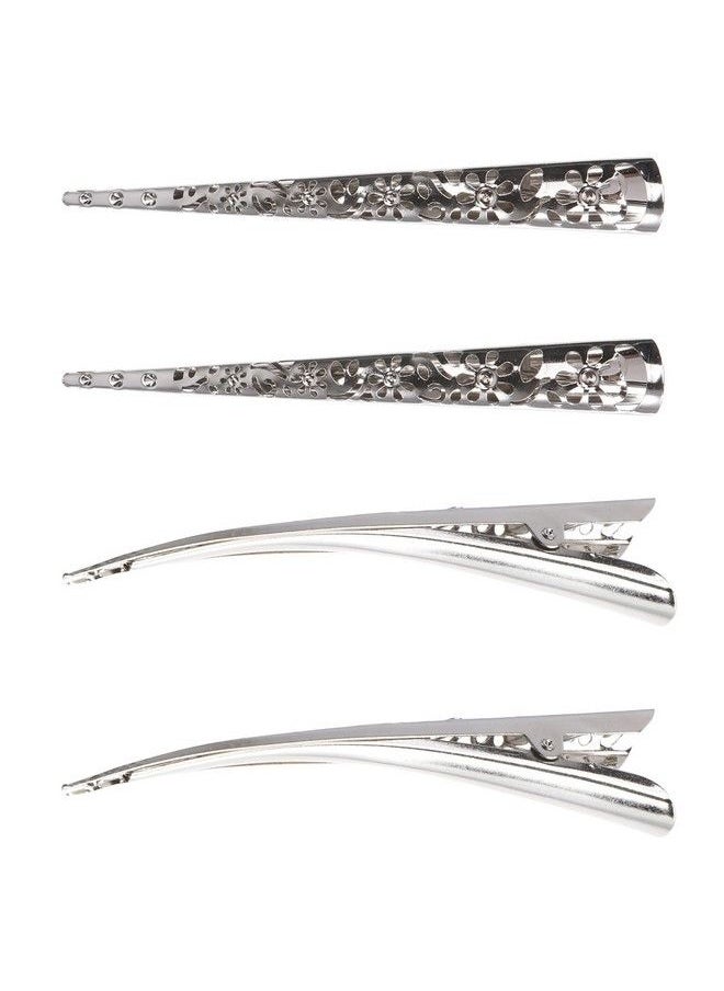 Beaupretty - 4Pcs Duck Bill Hair Clips Hollow Style Metal Alligator Curl Clips Without Teeth Headpiece Hair Accessories For Women Girls ( Silver ) - Image 1