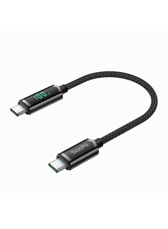 Soopii كابل USB C إلى USB C بقوة 100 واط، كابل نوع C مضفر من النايلون بطول 1 قدم مع شاشة LED لجهاز iPad Mini/Air/Pro، MacBook Pro، Samsung Galaxy S22/S10، Pixel، LG - Image 1