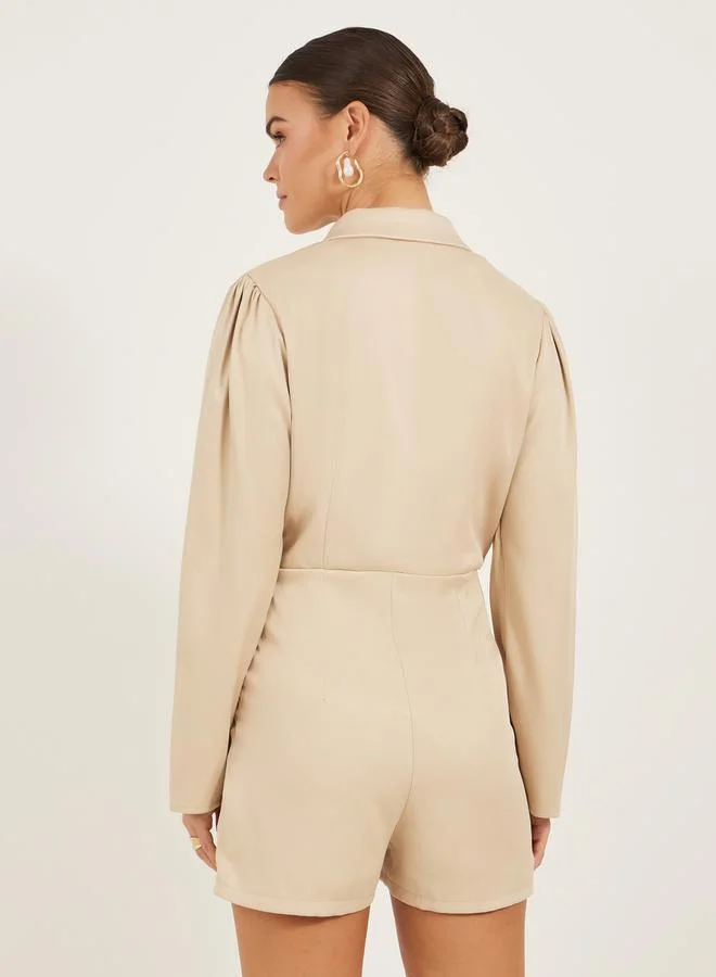 Styli Asymmetrical Wrap Shawl Collar Tailored Romper