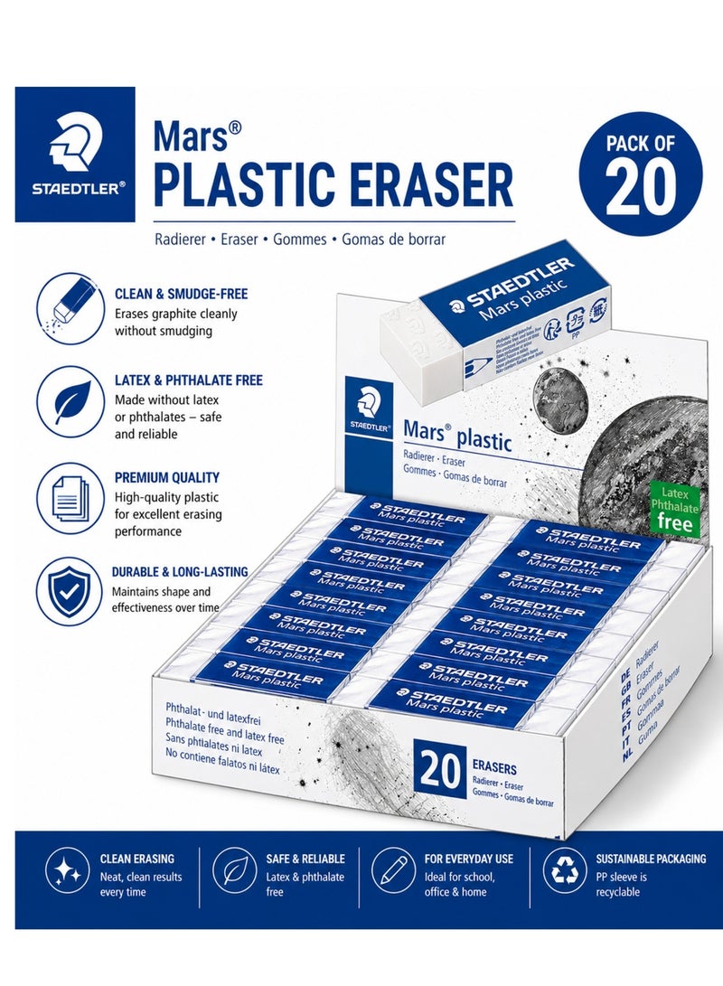 STAEDTLER 20-Piece Mars Plastic Premium Pencil Eraser - Image 1