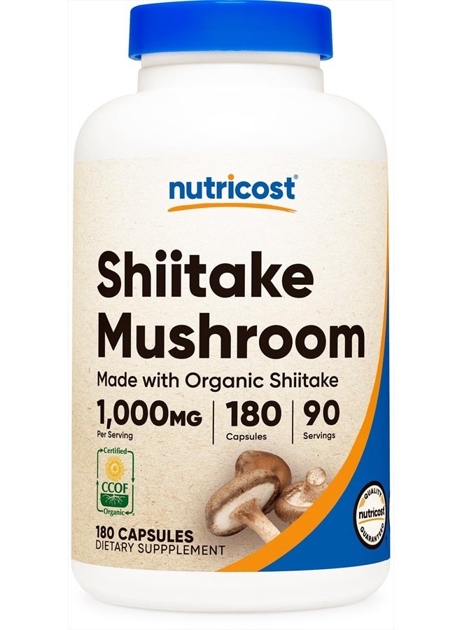 Nutricost Shiitake Mushroom, Made Organic Shiitake  1000mg,180 Capsules - Image 1