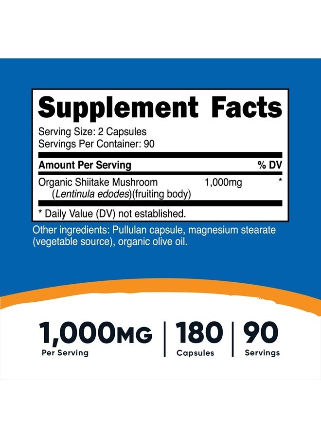 Nutricost Shiitake Mushroom, Made Organic Shiitake  1000mg,180 Capsules - Image 2