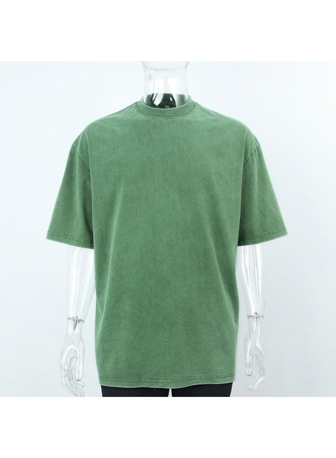 Men's Cotton  Retro T-shirts Heavyweight Snowflake Vintage Distressed Street Tee Loose Fit Batik Washed Tops - Image 1