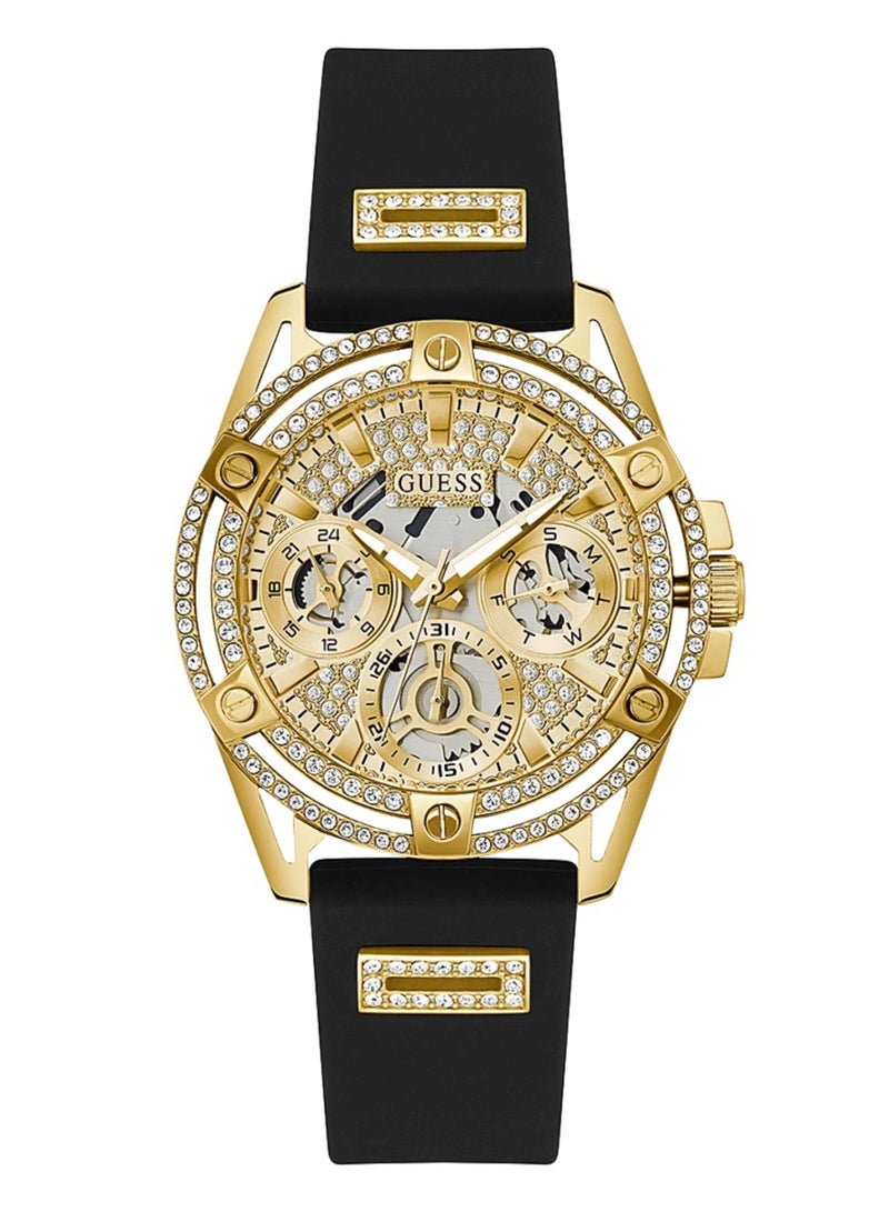 GUESS Queen Women’s Gold Tone Case Black Silicone Watch GW0536L3 - 40mm - Image 1