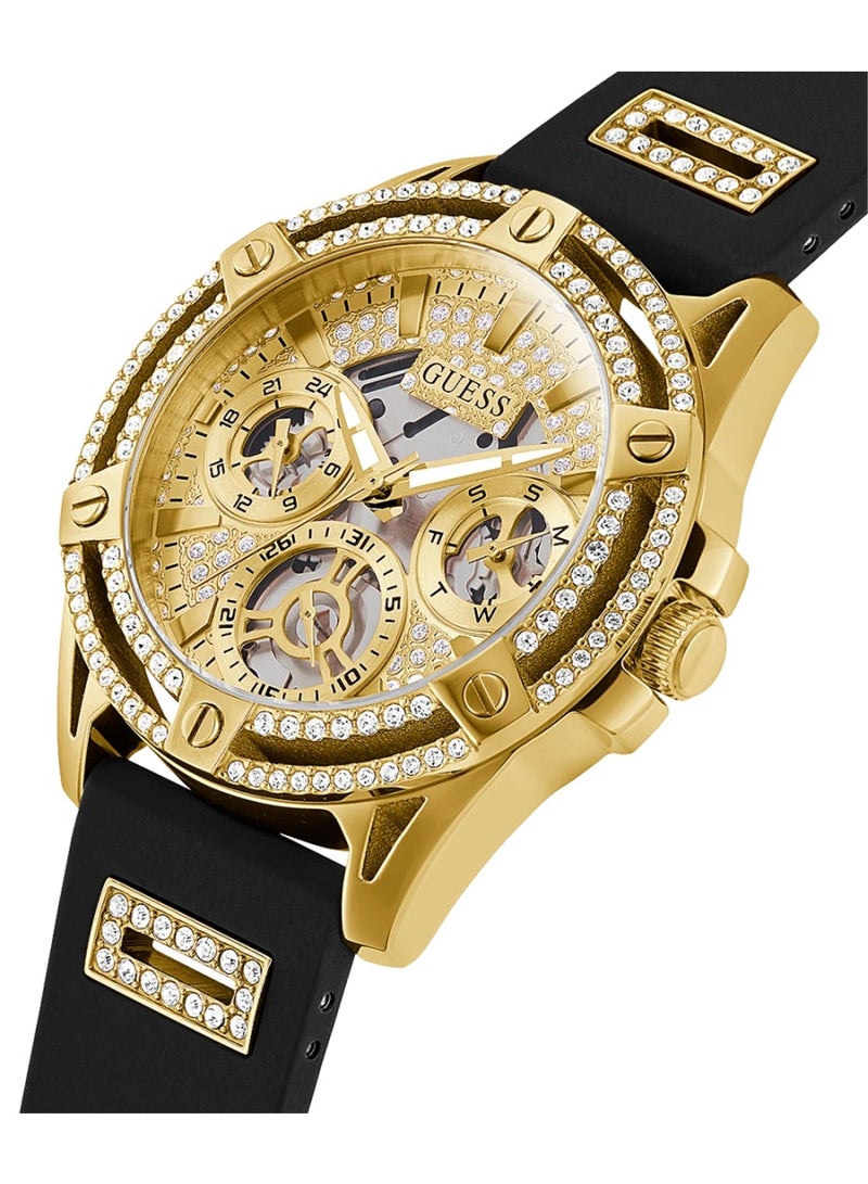 GUESS Queen Women’s Gold Tone Case Black Silicone Watch GW0536L3 - 40mm - Image 4