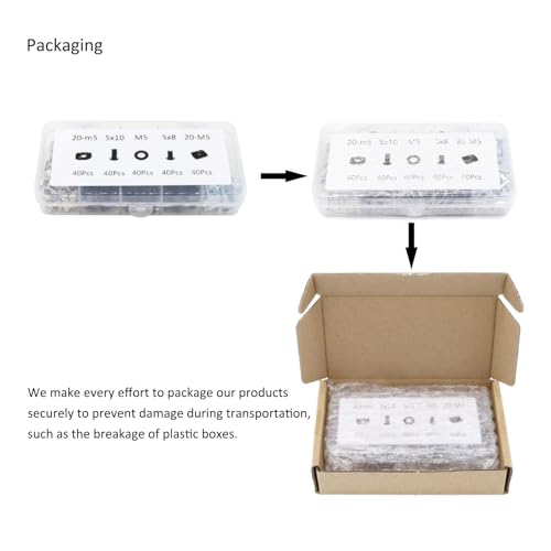 BLCCLOY 200Pcs 2020 Aluminum Extrusion M5 T Slot Nuts and Bolts Screws 20 Series Extruded Hardware Drop in T Nut Slide Nut M5x8 10mm for 20/20 80 20 2040 T V Slot Black Aluminum Profile Accessories - Image 4