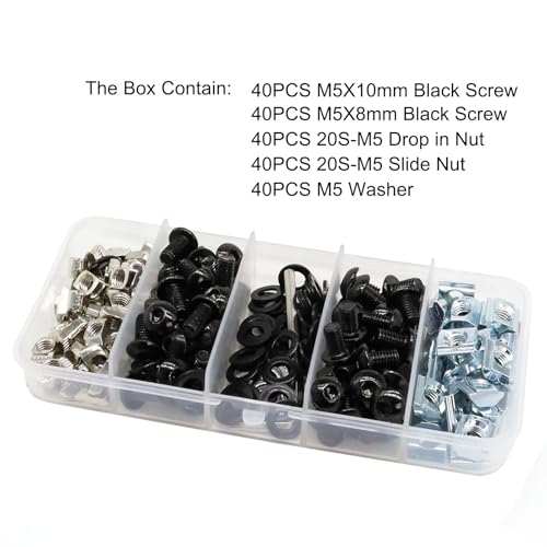 BLCCLOY 200Pcs 2020 Aluminum Extrusion M5 T Slot Nuts and Bolts Screws 20 Series Extruded Hardware Drop in T Nut Slide Nut M5x8 10mm for 20/20 80 20 2040 T V Slot Black Aluminum Profile Accessories - Image 2