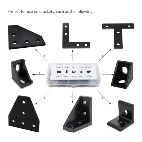 BLCCLOY 200Pcs 2020 Aluminum Extrusion M5 T Slot Nuts and Bolts Screws 20 Series Extruded Hardware Drop in T Nut Slide Nut M5x8 10mm for 20/20 80 20 2040 T V Slot Black Aluminum Profile Accessories - Image 3