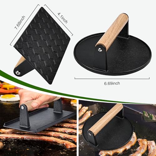POLIGO Smash Burger Press Kit - 4 in 1 Stuffed Burger Mold, 2PCS Cast Iron Burger Presses, Sauce Brushes Included - Non Stick Smash Burger Press Set for Grill and Griddle Cooking - Image 3